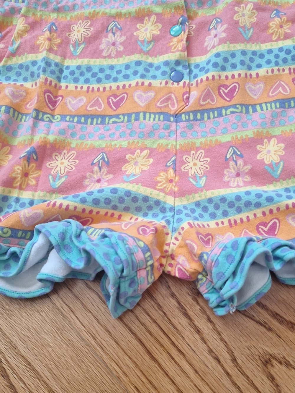 Vintage Gymboree Coral & Aqua Striped Floral Ruffled Hem Sleeveless Romper L - Picture 2 of 5